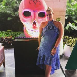 Blue lace high- low dress